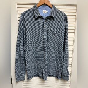 Faherty Brand L Striped Long Sleeve Polo Shirt Organic Cotton Gray White